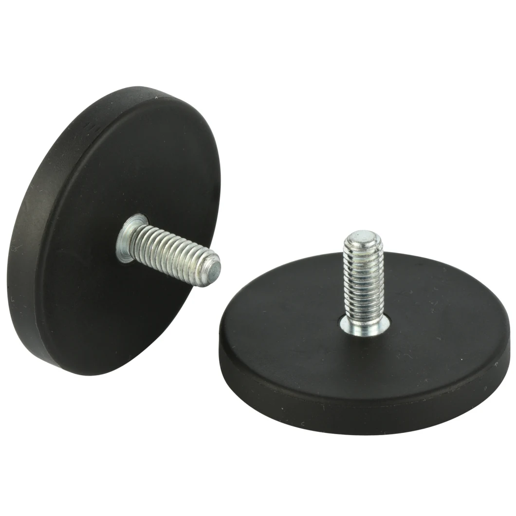 D88 with M5, M6, M8, M10 Screwed Bush Rubber Coated Pot Magnet 55kg Pul